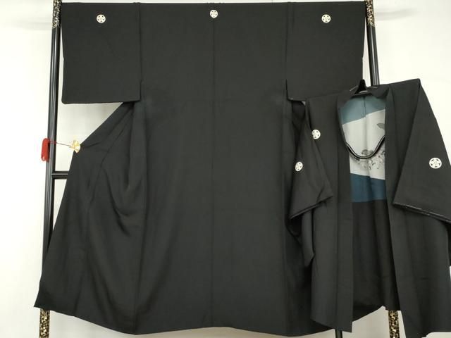 平和屋着物●男性　黒紋付　羽織セット　正絹　逸品　AABG9944cs