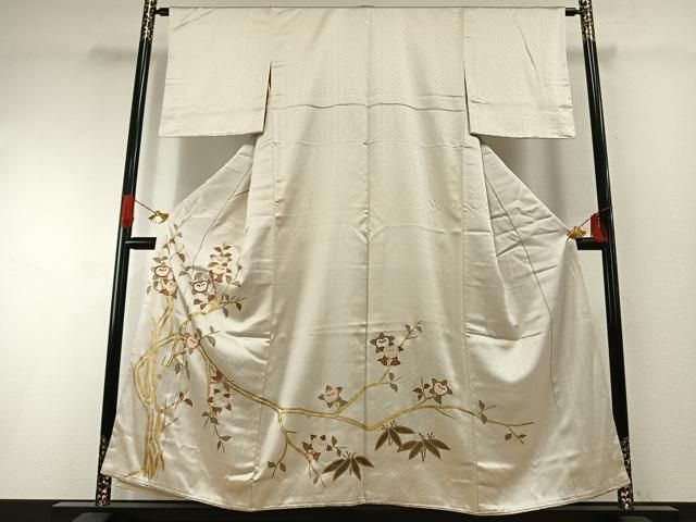 平和屋着物●豪華色留袖　駒刺繍　枝花文　金彩　正絹　逸品　AABH0671fy 平和屋着物○豪華色留袖 駒刺繍 枝花文 金彩 正絹 逸品 AABH0671fy