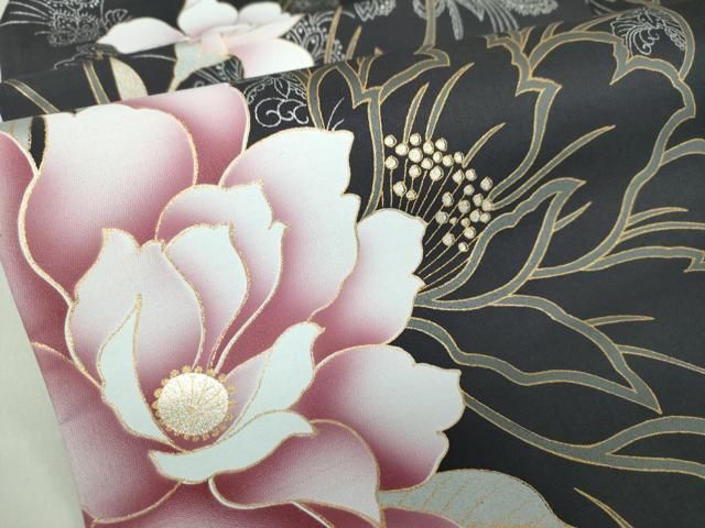 平和屋着物○九寸名古屋帯 大輪の花 金銀彩 正絹 逸品 未使用