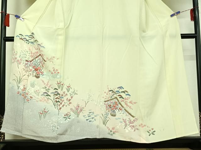 平和屋着物▽訪問着　単衣　流水飾花文　暈し染め　金彩　正絹　逸品　AABH5631jh 平和屋着物▽訪問着 単衣 流水飾花文 暈し染め 金彩 正絹 逸品