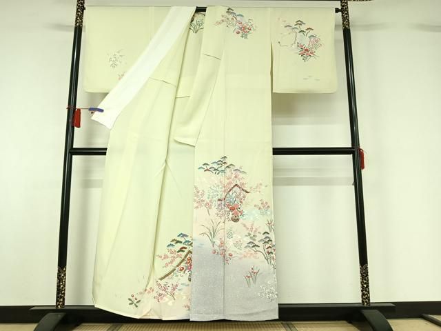 平和屋着物▽訪問着　単衣　流水飾花文　暈し染め　金彩　正絹　逸品　AABH5631jh 平和屋着物▽訪問着 単衣 流水飾花文 暈し染め 金彩 正絹 逸品