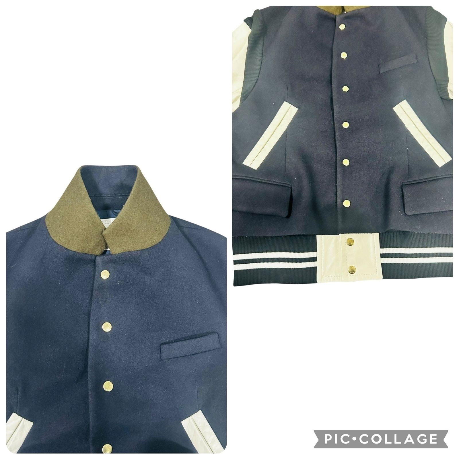 □sacai 20-02380M スタジャン サイズ1 実寸M相当 ネイビー 牛革レザー