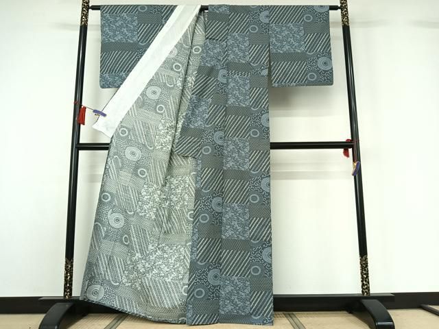 平和屋着物▽上質な小紋　単衣　紬地　草花文　正絹　逸品　AABH5652jh 平和屋着物▽上質な小紋 単衣 紬地 草花文 正絹 逸品 AABH5652jh