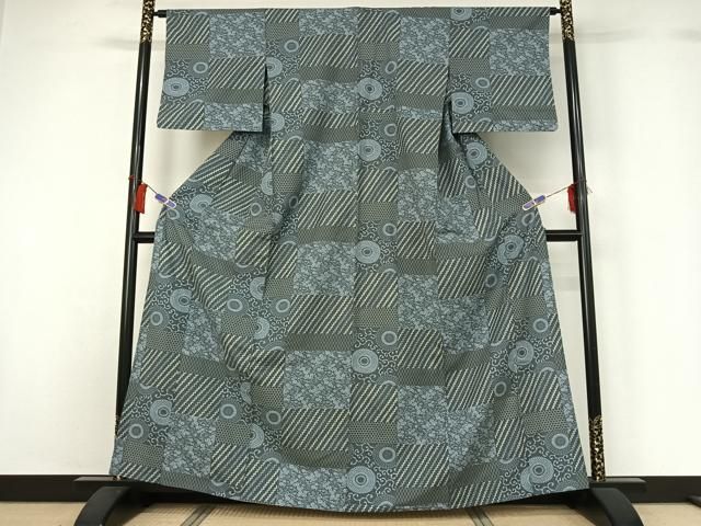平和屋着物▽上質な小紋　単衣　紬地　草花文　正絹　逸品　AABH5652jh 平和屋着物▽上質な小紋 単衣 紬地 草花文 正絹 逸品 AABH5652jh