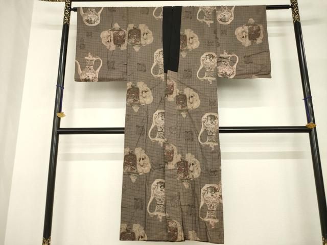 平和屋着物●セミアンティーク 男性 長襦袢 袷 陶器文 象 AABH8825ck