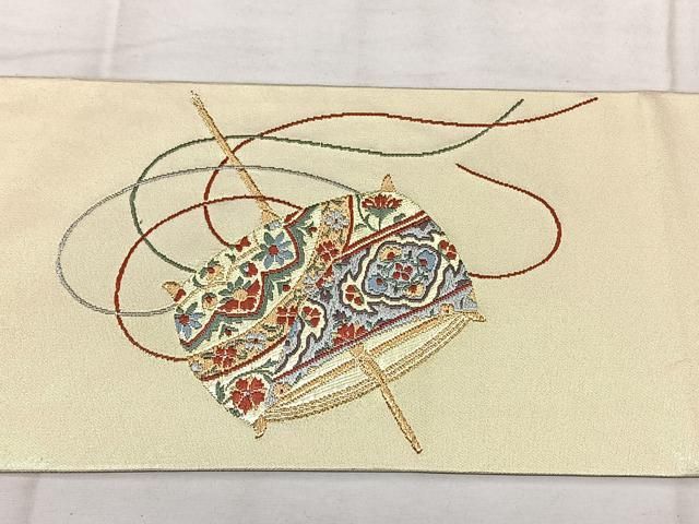 平和屋着物◎西陣 高島織物謹製 九寸名古屋帯 唐織 糸巻き文 青銅箔 金