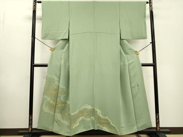 平和屋着物●京友禅の第一人者　松井青々　色留袖　エ霞草花文　金銀彩　正絹　逸品　DABC2991ud 平和屋着物○京友禅の第一人者 松井青々 色留袖 エ