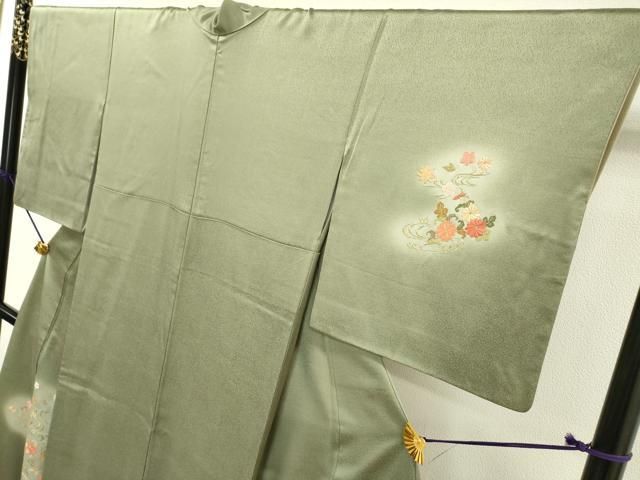 平和屋着物▽訪問着 駒刺繍 総刺繍 流水花唐草文 暈し染 正絹 逸品