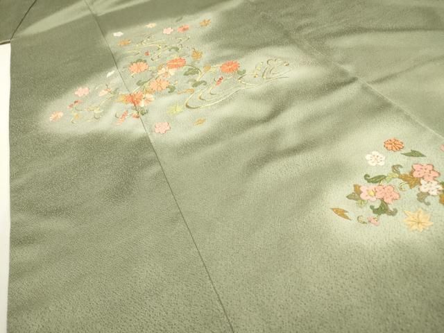 平和屋着物▽訪問着 駒刺繍 総刺繍 流水花唐草文 暈し染 正絹 逸品