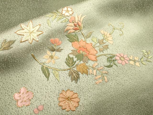 平和屋着物▽訪問着　単衣　駒刺繍　宝尽くし舞葉文　暈し染　金彩　正絹　逸品　DABD5458fe 平和屋着物▽訪問着 単衣 駒刺繍 宝尽くし舞葉文 暈し染 金彩 正絹