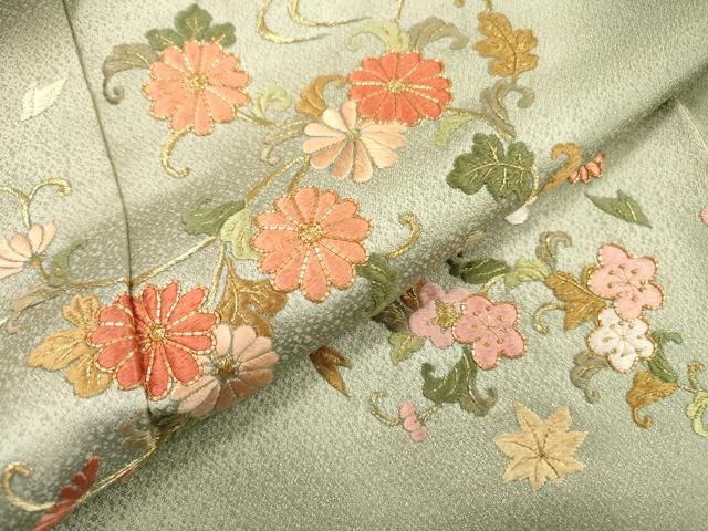 平和屋着物▽訪問着　単衣　駒刺繍　宝尽くし舞葉文　暈し染　金彩　正絹　逸品　DABD5458fe 平和屋着物▽訪問着 単衣 駒刺繍 宝尽くし舞葉文 暈し染 金彩 正絹