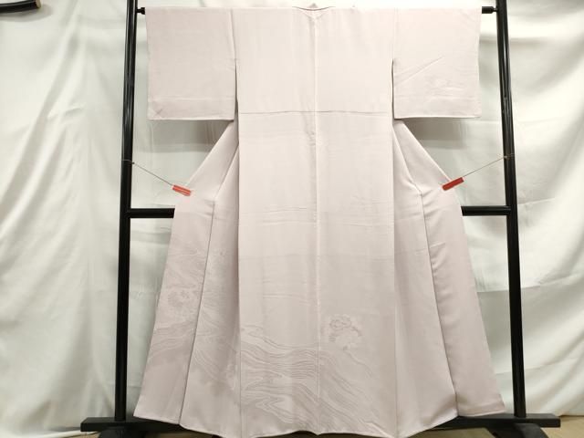 平和屋着物▽上質な色無地　単衣　流水地紋　灰桜色　正絹　逸品　AABG5674jh 平和屋着物□無地絵羽訪問着 流水草花地紋 灰桜色 正絹 逸品