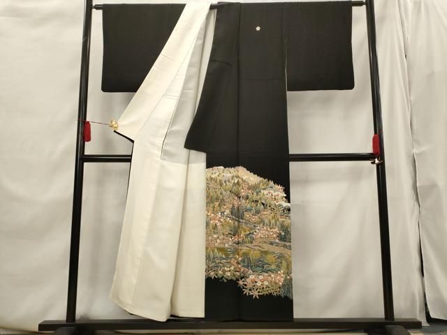 平和屋着物■豪華黒留袖　友禅　作家物　風景文　正絹　逸品　AABI0311st 平和屋着物□豪華黒留袖 友禅 作家物 風景文 正絹 逸品 AABI0311st