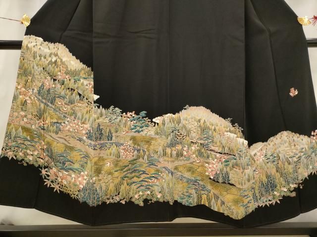 平和屋着物□豪華黒留袖 友禅 作家物 風景文 正絹 逸品 AABI0311st
