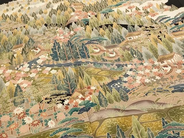 平和屋着物□豪華黒留袖 友禅 作家物 風景文 正絹 逸品 AABI0311st