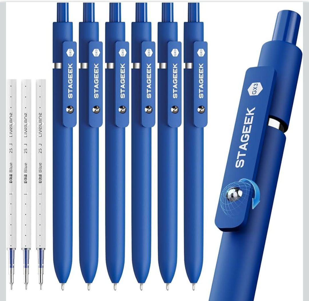 ☆STAGEEK ゲルインクボールペン0.7mm 6本セット 替芯3本付き 青インク