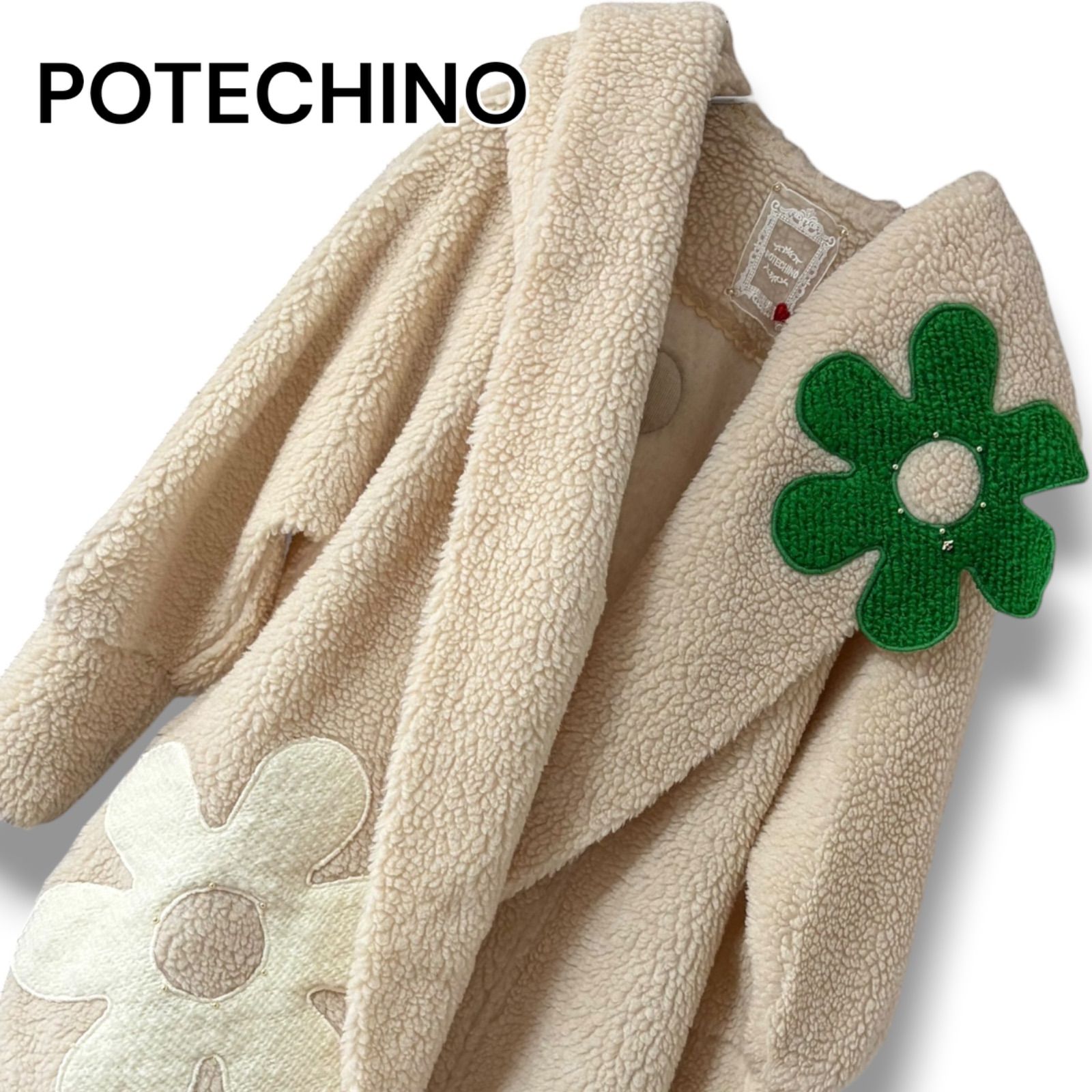 POTECHINO ポテチーノ カシミヤ混ウールコート 立体お花モチーフ カシミヤ混ウールリバー・2WAYミドルコート/DoCLASSE