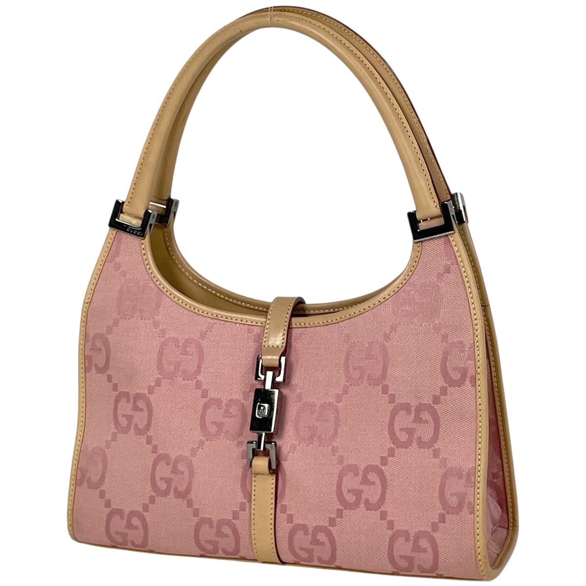 GUCCI グッチ ジャッキー 02-1068 ハンドバッグ ピンク スエード グッチ GUCCI ジャッキーライン ハンドバッグ ジャンボGG GGキャンバス