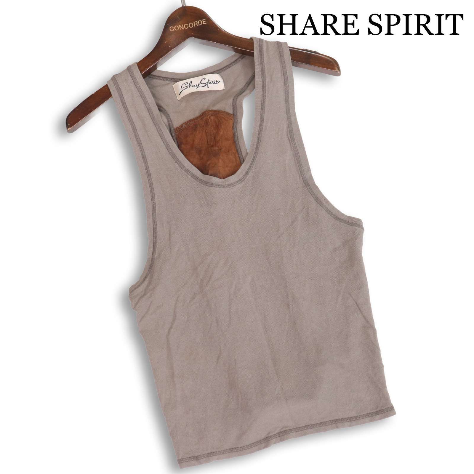 SHARE SPIRIT シェアスピリットタンクトップノースリーブカットソー SHARE SPIRIT シェアスピリット 春夏☆ 羊革 レザー切替♪ タンク