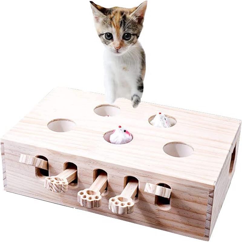pearpark 木製 モグラ叩き 猫 おもちゃ お洒落 ネコ ねこのおもちゃ 厳選木材使用 安全素材 ねこじゃらし ペット マウス ネズミ 知育玩具 自分で遊ぶ好奇心をくすぐる もぐらたたき 運動不足 ストレス解消 1