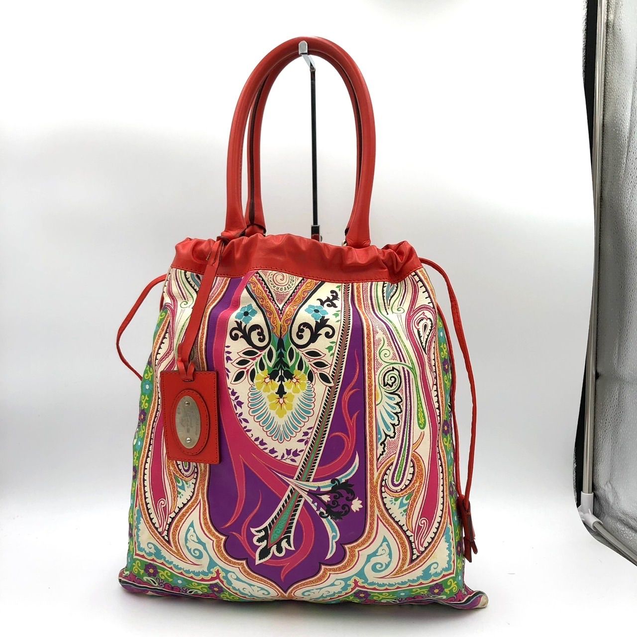 エトロ ETRO 巾着 トートバッグ ペイズリー マルチカラー A4可 レザー