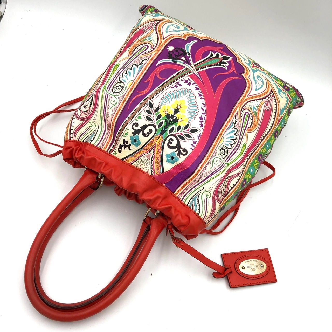エトロ ETRO 巾着 トートバッグ ペイズリー マルチカラー A4可 レザー
