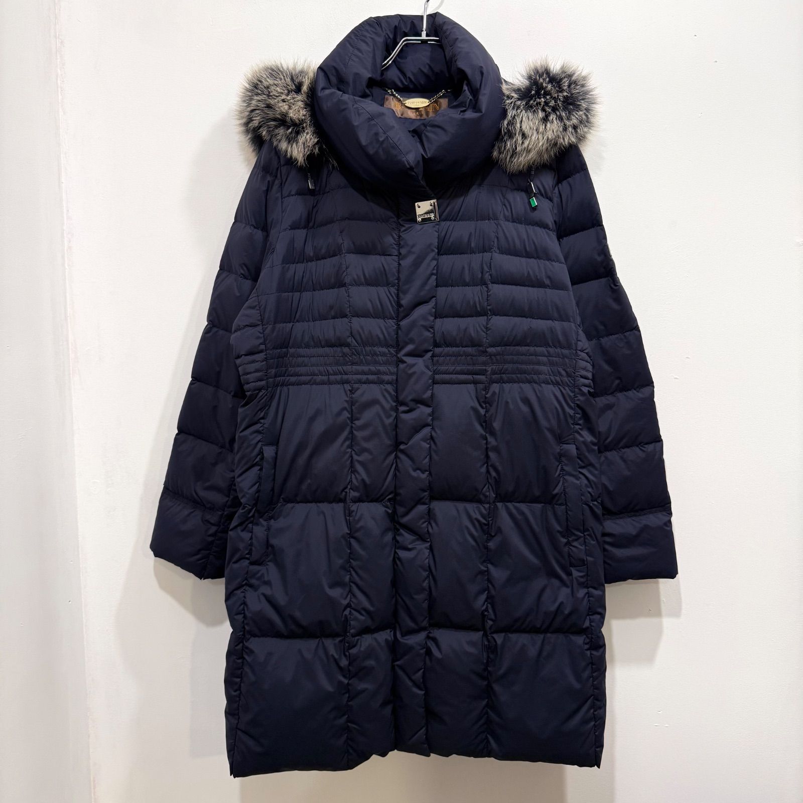 BALMAIN バルマン ダウンジャケット M ブルーフォックスファー グレージュ 正規品 BALMAIN】バルマン ダウンコート ミドル丈 ブルーフォックスファー