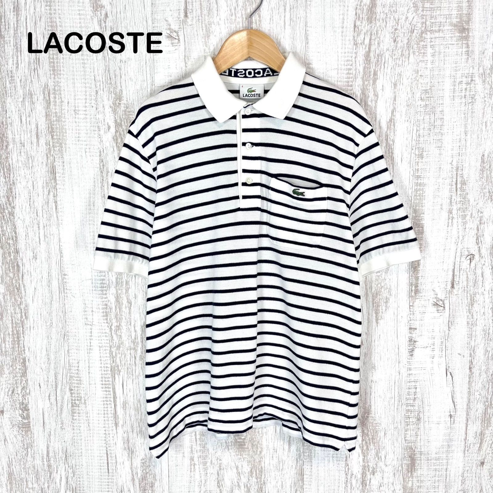 美品 LACOSTE ラコステ ワニ ロゴ刺繍 ボーダー 総柄 鹿の子 半袖