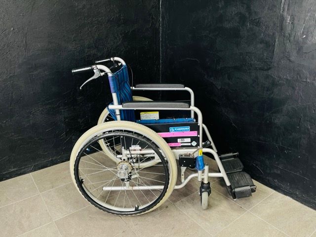 カワムラ 介助用 自走用 車椅子 KR6-40NB-L-R KAWAMURA 青チェック 車