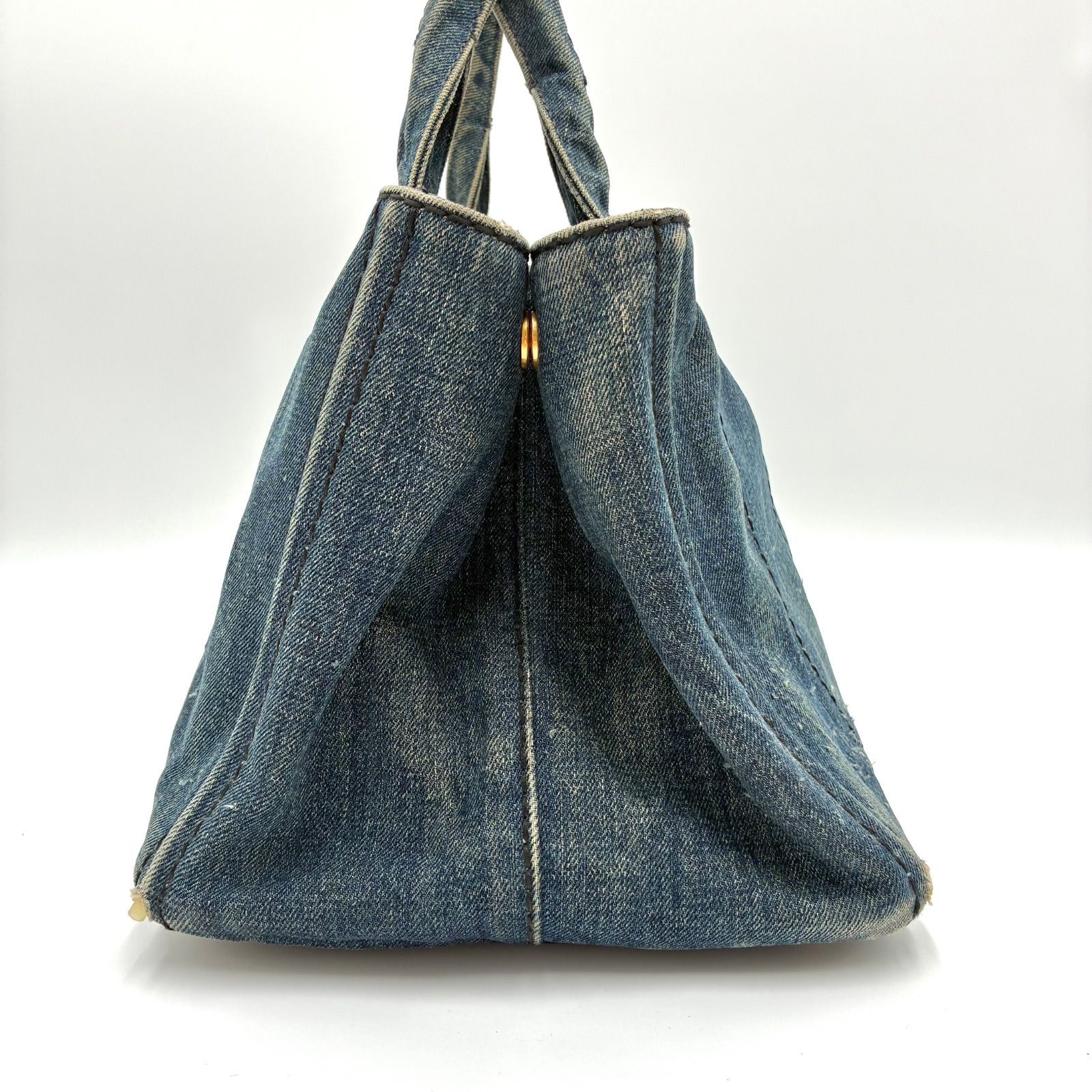 PRADA プラダ ハンドバッグ カナパ デニム Mサイズ ゴールド金具 手提げ
