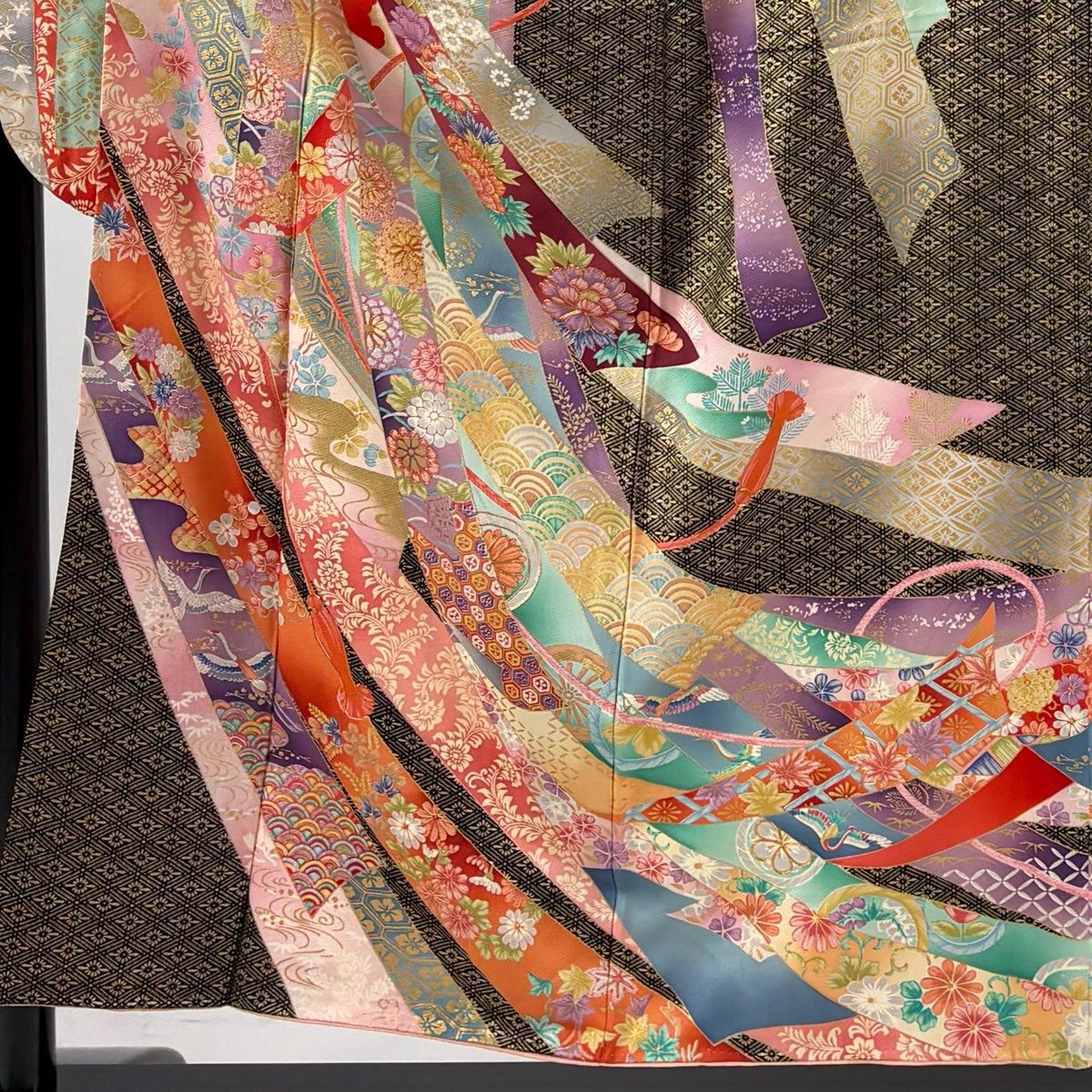 振袖 身丈153cm 裄丈64.5cm M 袷 落款 束ね熨斗 鶴 金糸 金彩 金茶