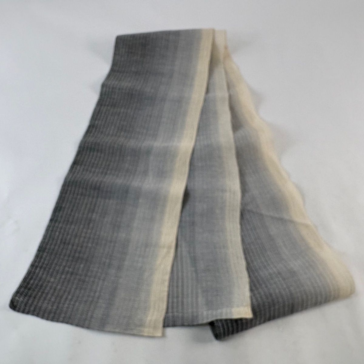 名古屋帯 秀品 夏帯 八寸名古屋帯 縞 幾何学模様 灰色 正絹 【中古