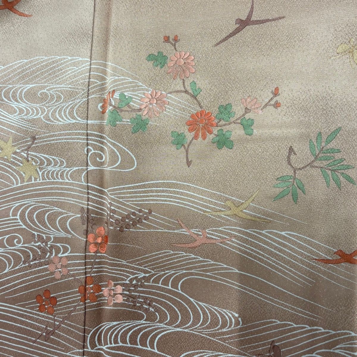 訪問着 身丈161cm 裄丈63.5cm S 袷 草花 流水 金糸 金彩 山吹色 正絹