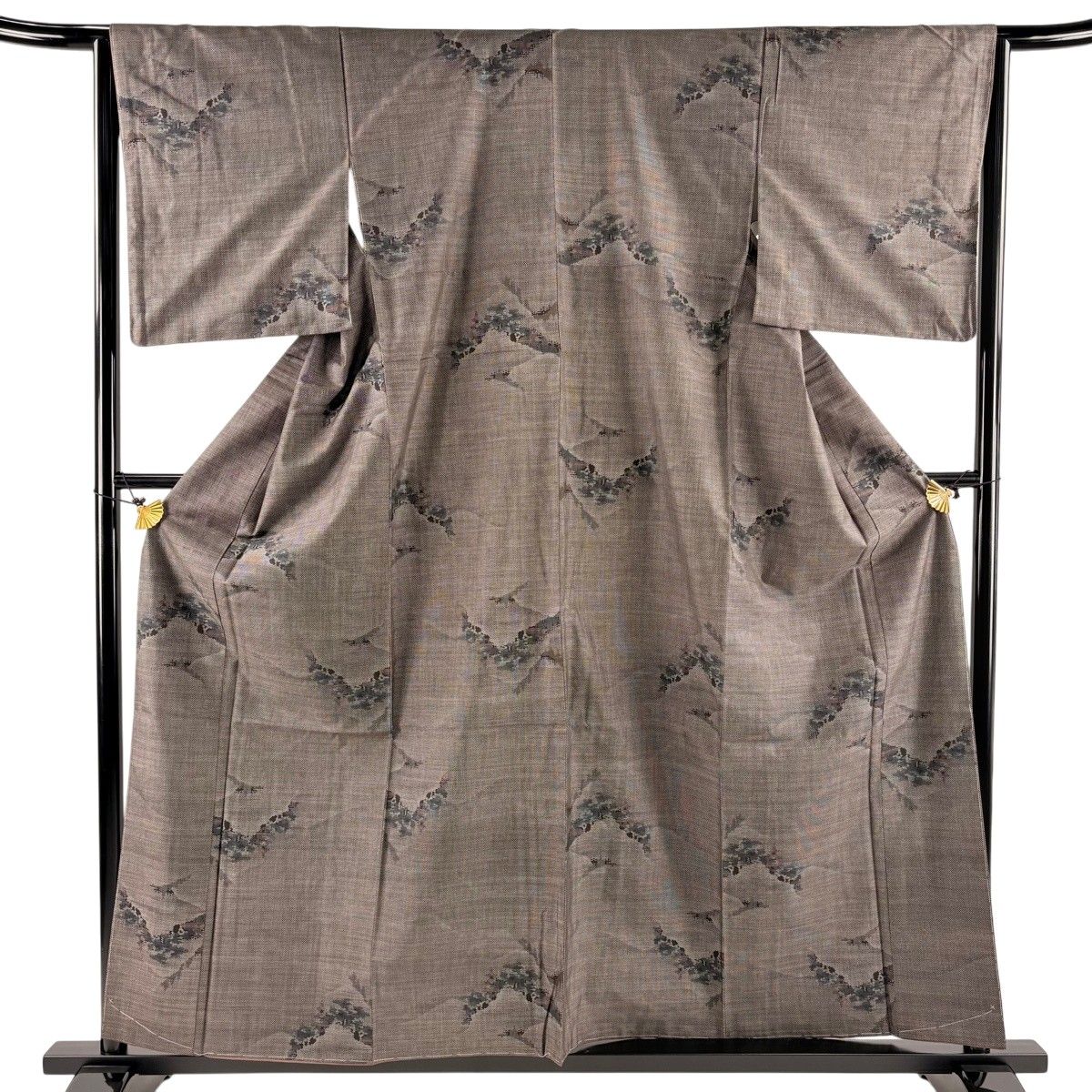 超美品　本場大島紬　縦横　一元　泥染　正絹　袷　着物　164.5裄62.5 焦茶 美品】 大島紬 身丈158.5cm 裄丈64.5cm M 袷 純泥染 証紙 樹木 山並み