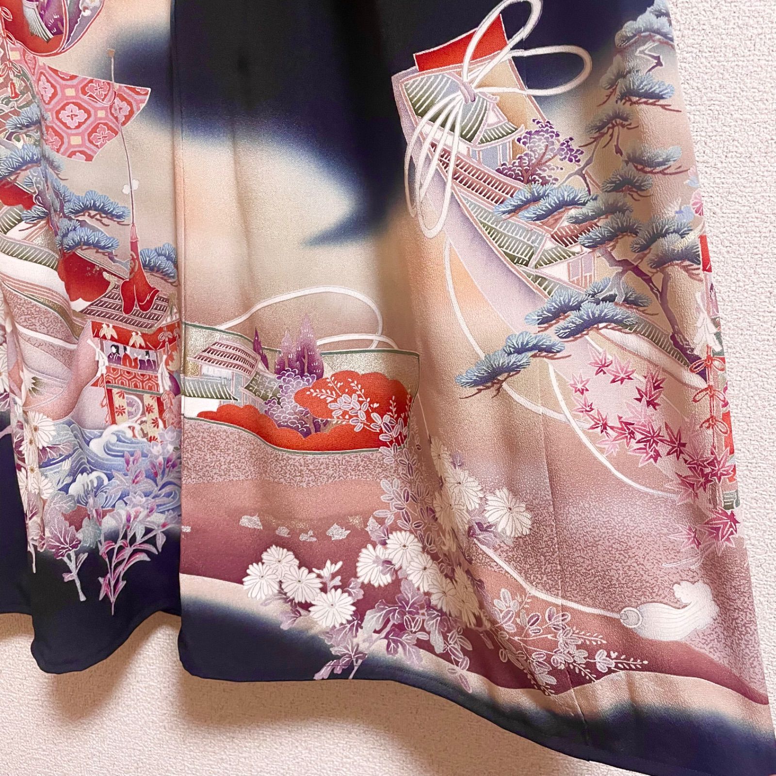 一点物 着物リメイク ロングワンピース ドレス 黒留袖 正絹 作家物