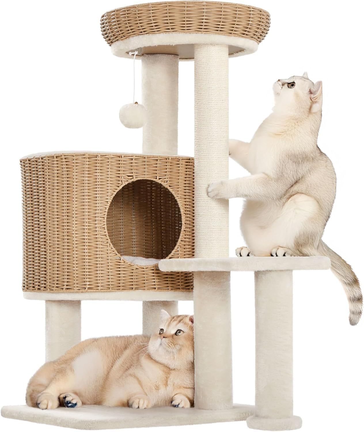 Yaheetech キャットタワー 猫タワー 据え置き おしゃれ 高さ91cm 省スペース スリム コンパクト 手編みカゴ ラタン インテリア性 夏冬兼用 見晴台付き ハンモック 爪研ぎ 多頭飼い 成猫 子猫 中型猫 シニア猫 安定性 運動不足解消 8,609円