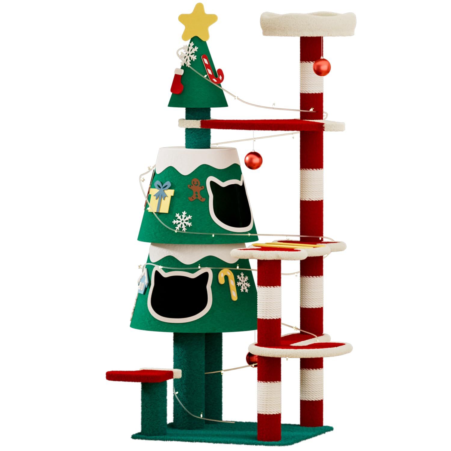 Elegaif キャットタワー 大型猫用 猫タワー クリスマス 猫ハウス2つ付き 人気 おしゃれ 高さ