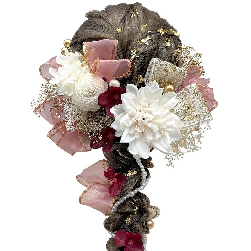 【新品】 髪飾 成人式 前撮り ダリア アジサイ リボン 卒業式 入学式 カスミ草 パールチェーン ローズ ホワイト ゴールド ブラック レッド 結婚式 和装 ヘアアレンジA2511000703 0