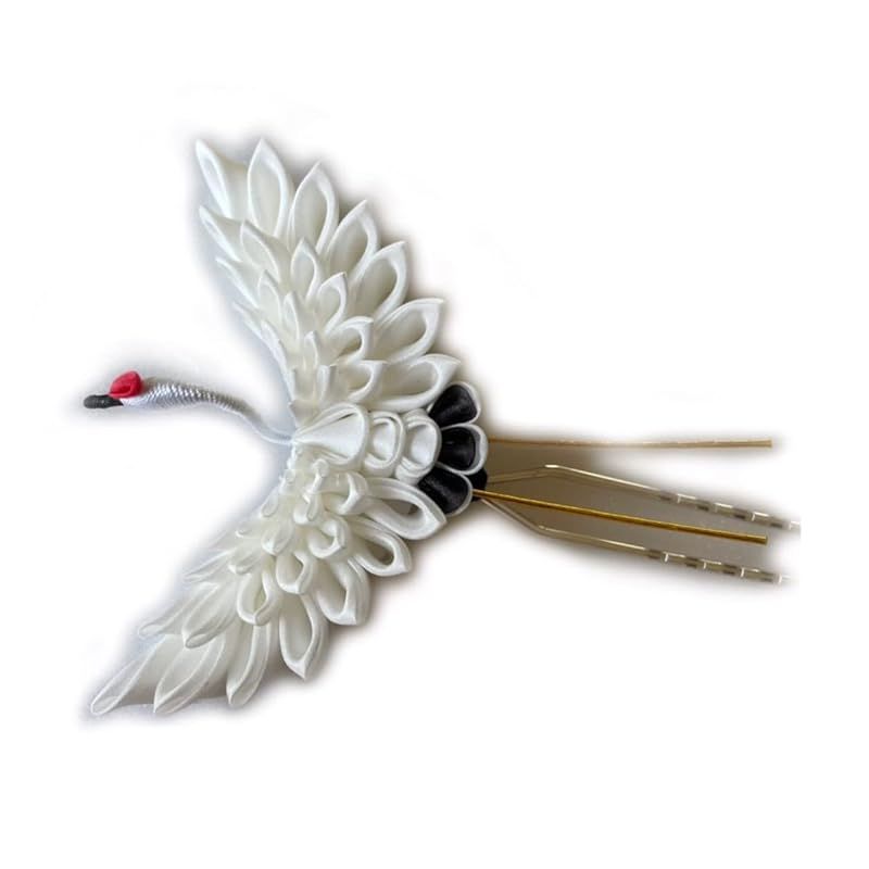 【新品】 Lulu's ルルズ つまみ細工 鶴かんざし～白～ Lサイズ 髪飾り ヘッドドレス 結婚式 成人式 卒業式 前撮り サイズ:羽根を広げて7.5cm☆かんざし7cm つまみ細工 鶴白Lサイズ Lulu's-1990 0 7,405円