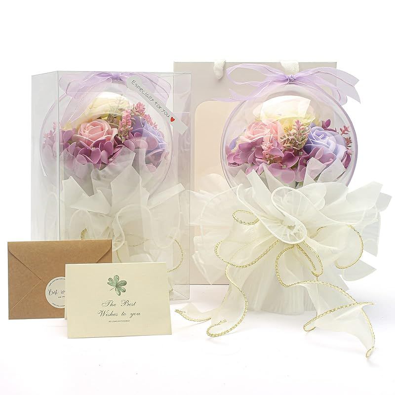 【新品】 LOZIZI バルーンフラワー ボボボールブーケ ソープフラワー花束 造花 枯れない花 人気 石鹸花 アクリルボール、クリアボックス、メッセージカード付き、手提げ付き… 0