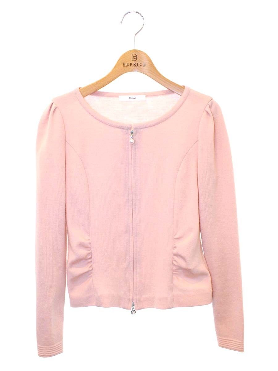 24モデル完売品✨ Rene カーディガン ジップアップ ピークス パール 34 ルネ 6842960 ジップアップカーディガン 36 ピンク パール