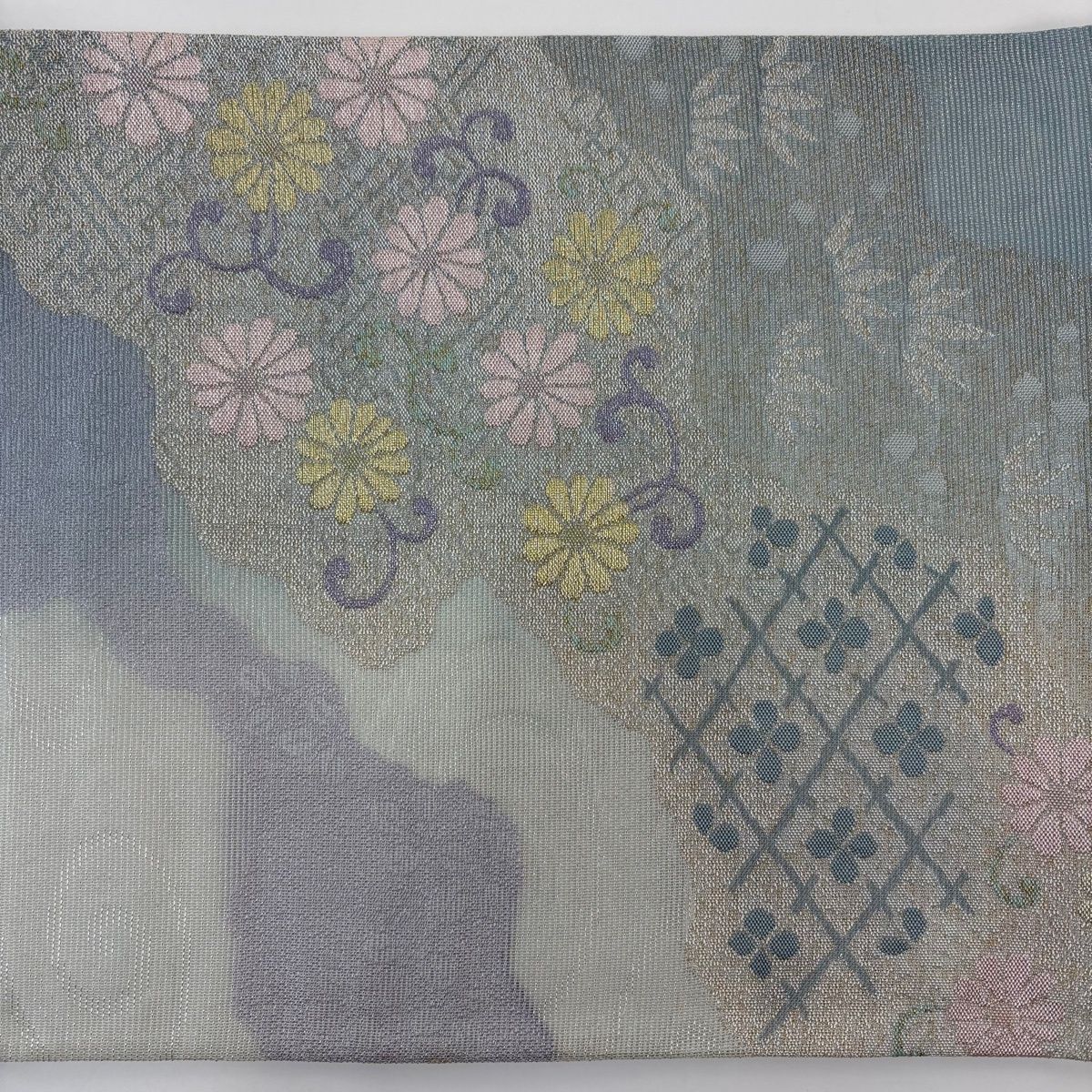 袋帯 秀品 夏帯 紗 菊唐草 花菱 金銀糸 水色 六通 正絹 【中古