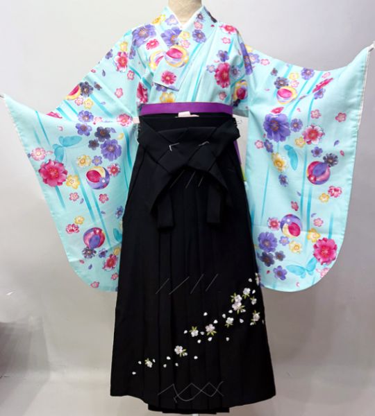 二尺袖 着物袴フルセット ジュニア用へ直し 135～150cm 水色 仕立て 