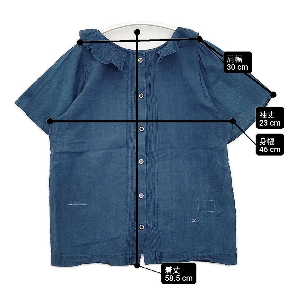 45R/45rpm 藍インドカディdeフリルカラーブラウス 定価33000円 バックボタン コットン 日本製 ブラウス シャツ 22SS ブルー レディース フォーティーファイブアールピーエム【中古】6-0410S△ 45R/45rpm 藍インドカディdeフリルカラーブラウス 定価33000円 バック