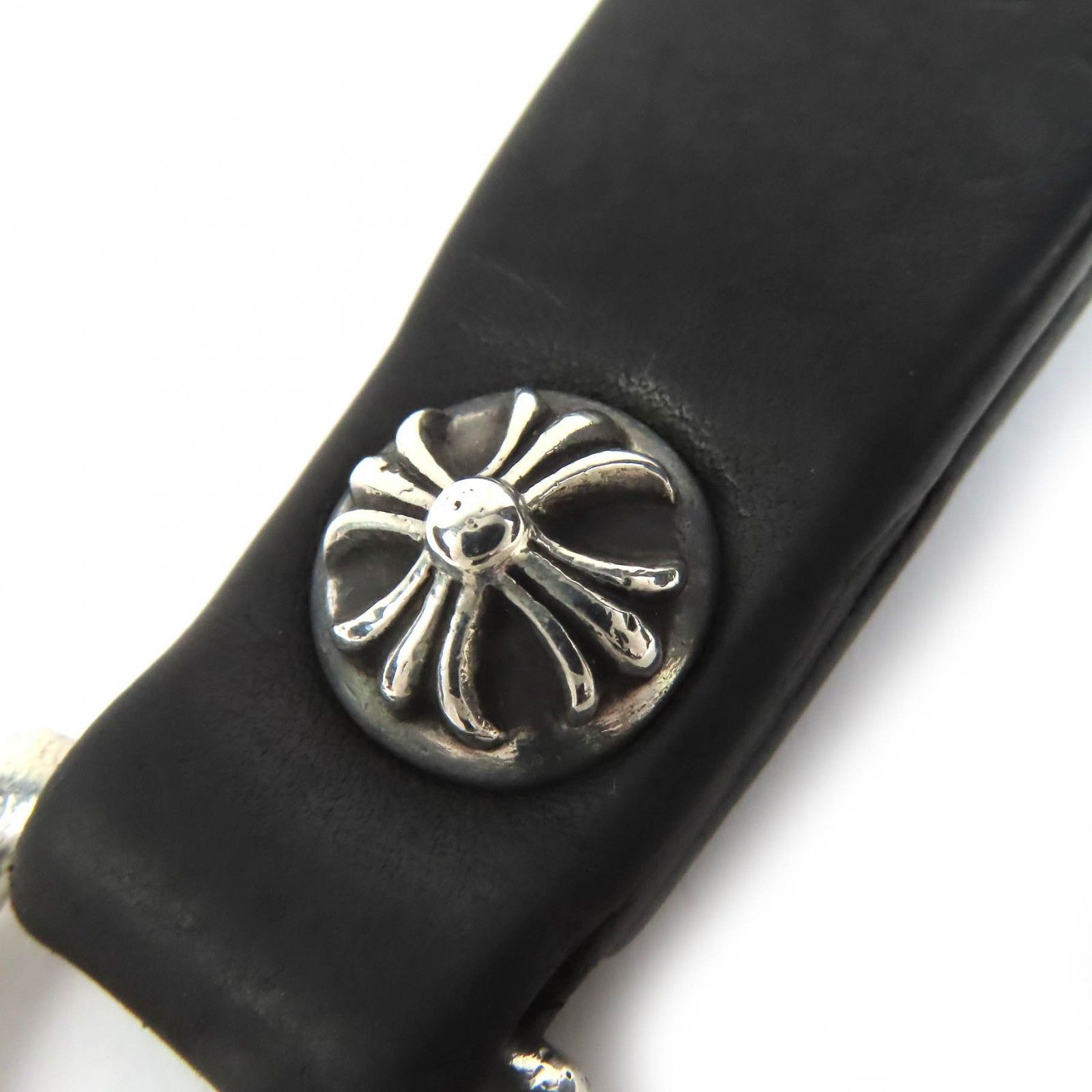 美品△CHROME HEARTS クロムハーツ レザー 925 クロスボール Dカン