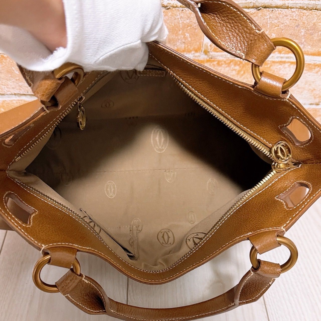 美品) Cartier(カルティエ)トートバッグ マルチェロ レザー キャメル 