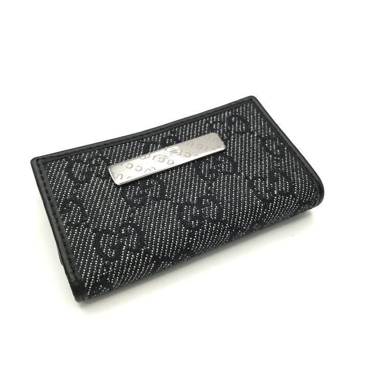 未使用保管 GUCCI グッチ GG キャンバス ロゴ レザー キーケース 6連