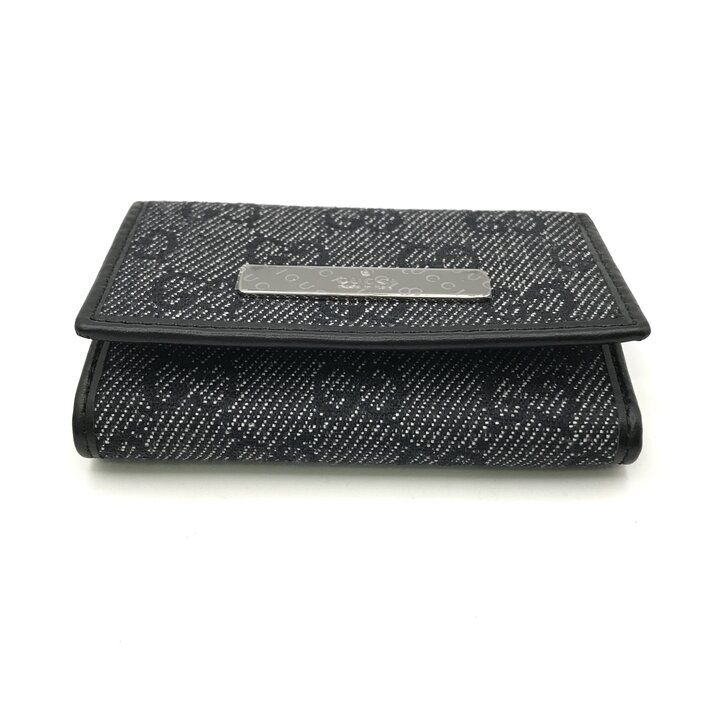 【新品未使用】　グッチ　ロゴプレート　キーケース　キャンバス　ブラック 未使用保管 GUCCI グッチ GG キャンバス ロゴ レザー キーケース 6連