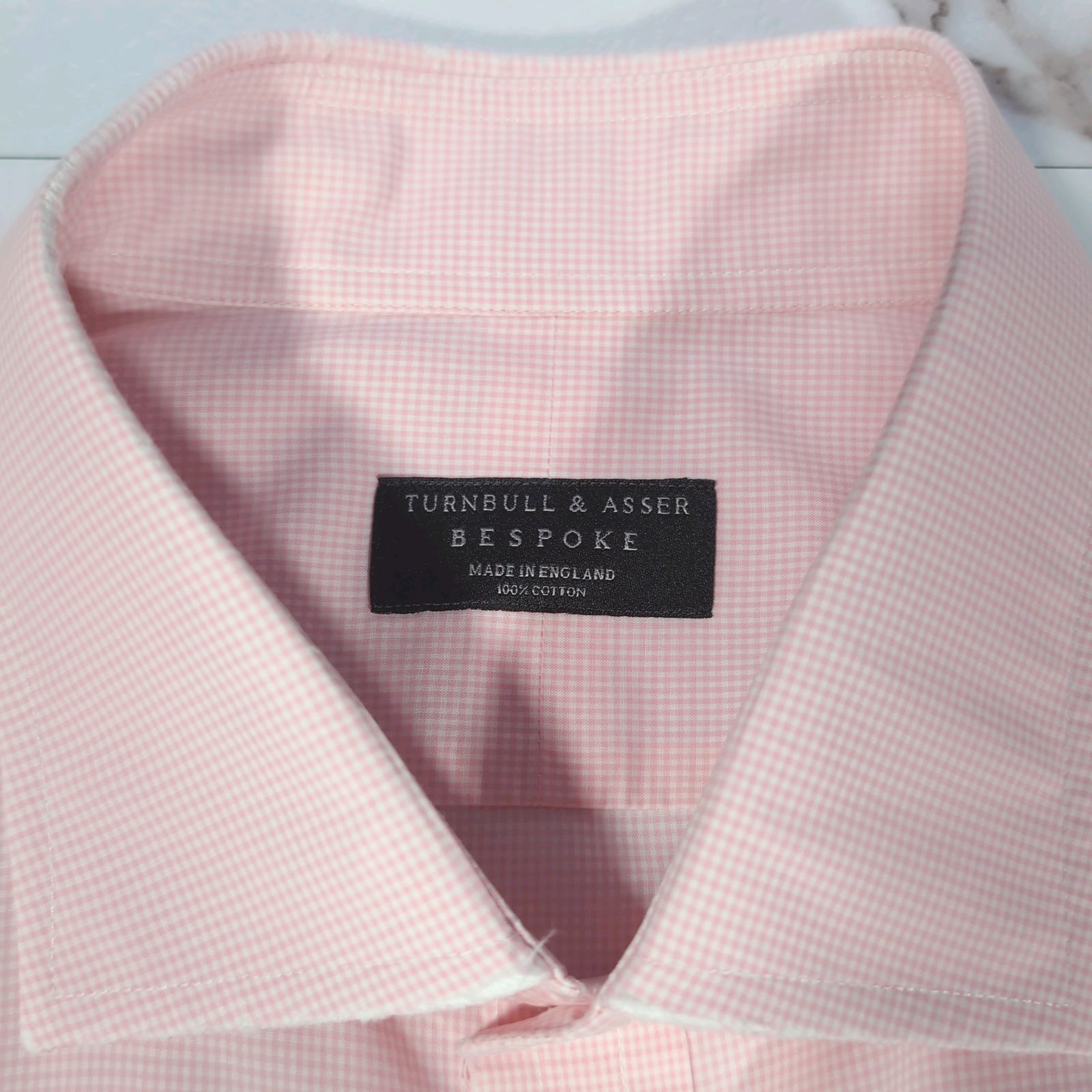 TURNBULL & ASSER BESPOKE ツーボタンカフス マイクロ ギンガム