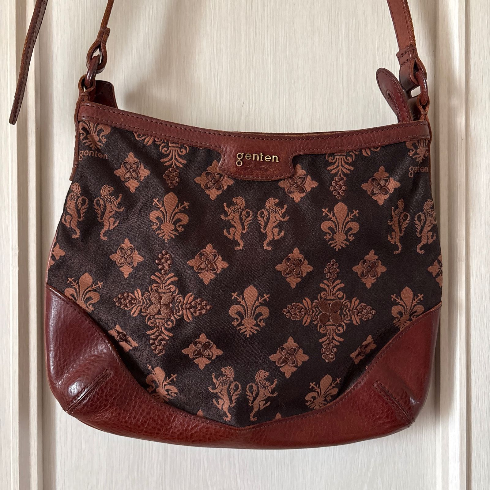 genten ゲンテン ジャガード 総柄 本革 leather レザー BAG バッグ 